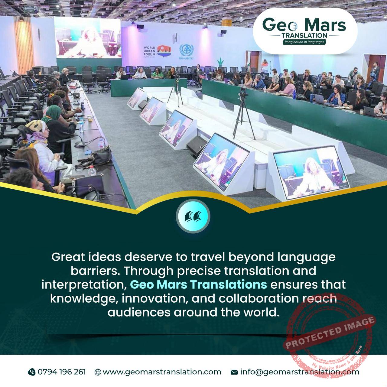 Large international meeting showing delegates connected through interpretation services