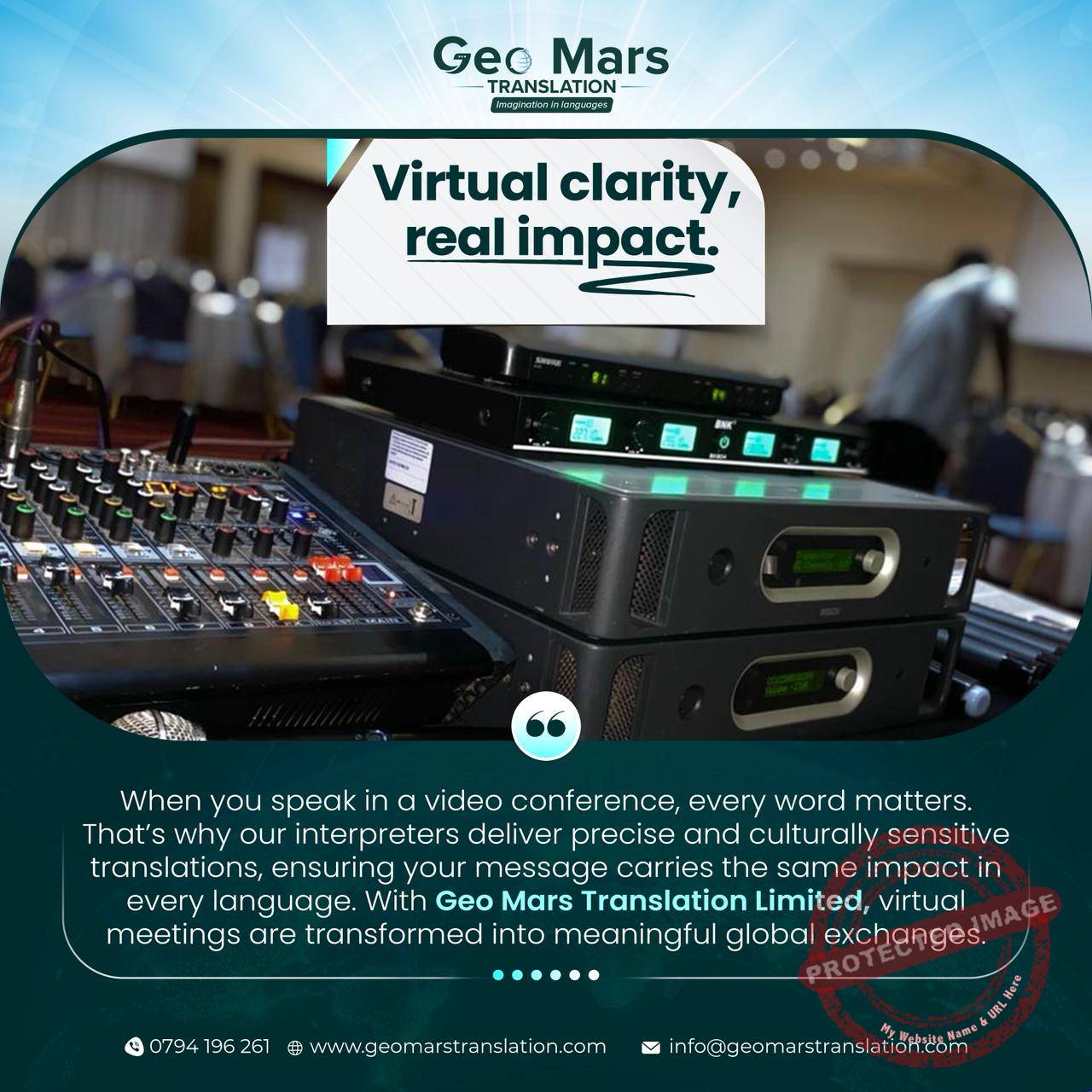 Audio mixer and virtual event setup for online interpretation services
