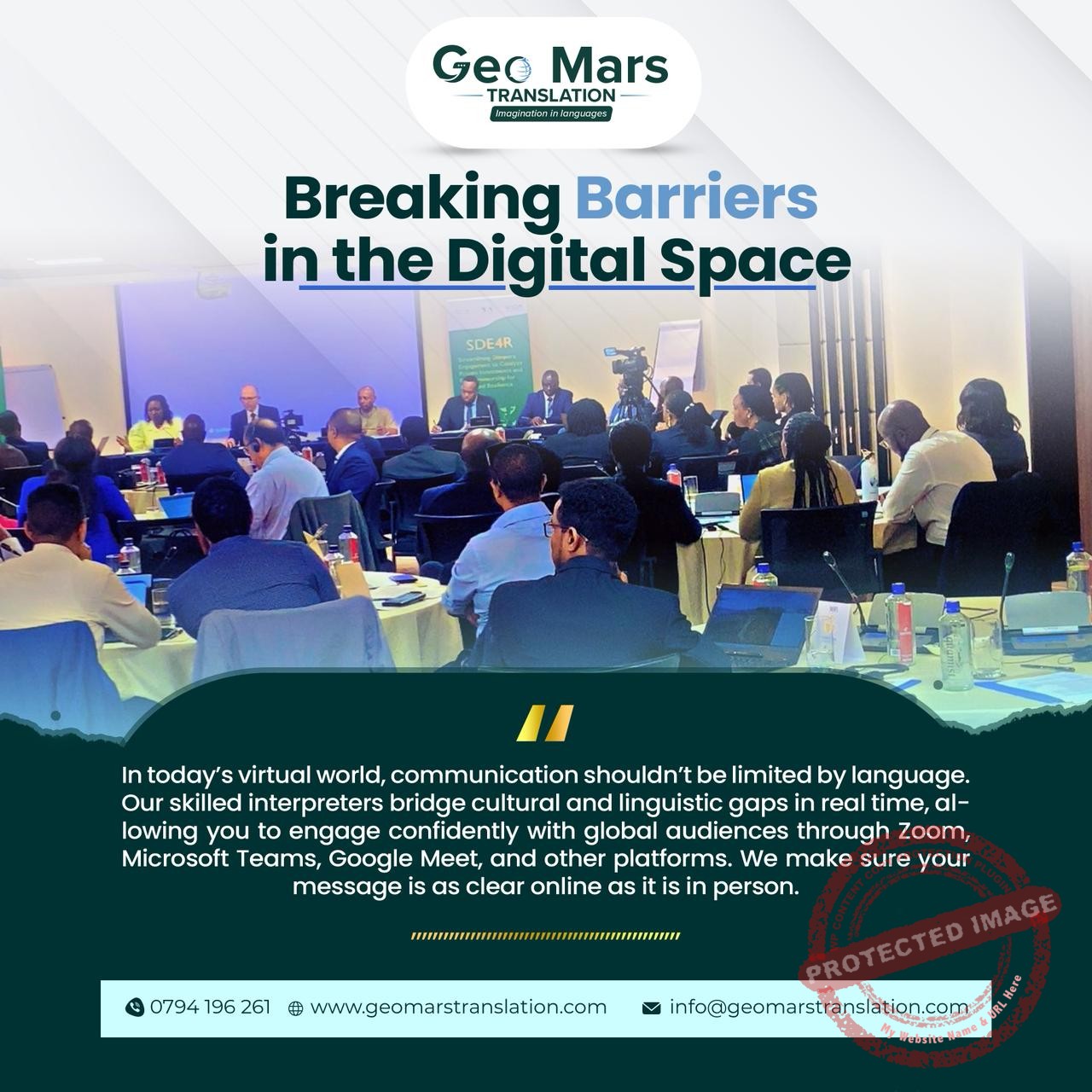 Digital conference room with multilingual communication and accessibility support
