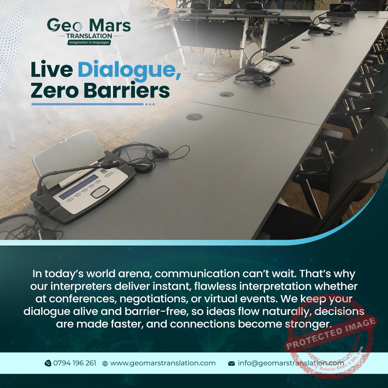 Conference microphones and interpretation equipment for live dialogue without language barriers