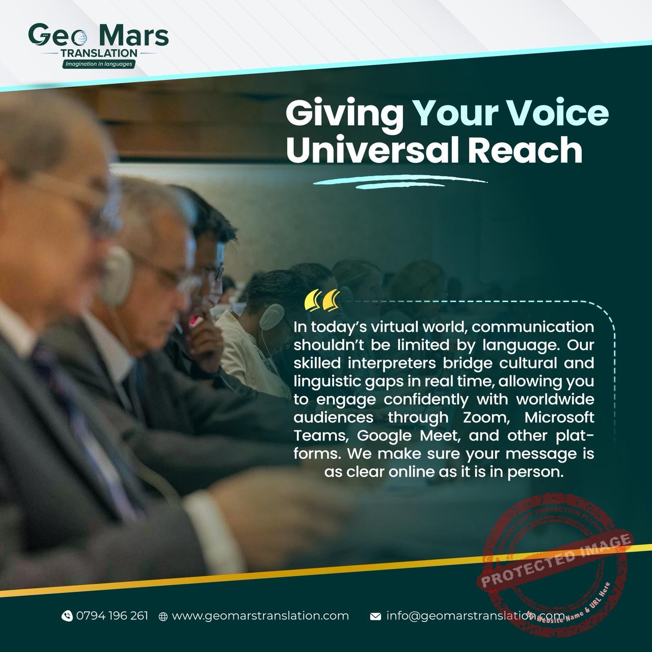 Conference delegate with headset representing voiceover and multimedia localisation services